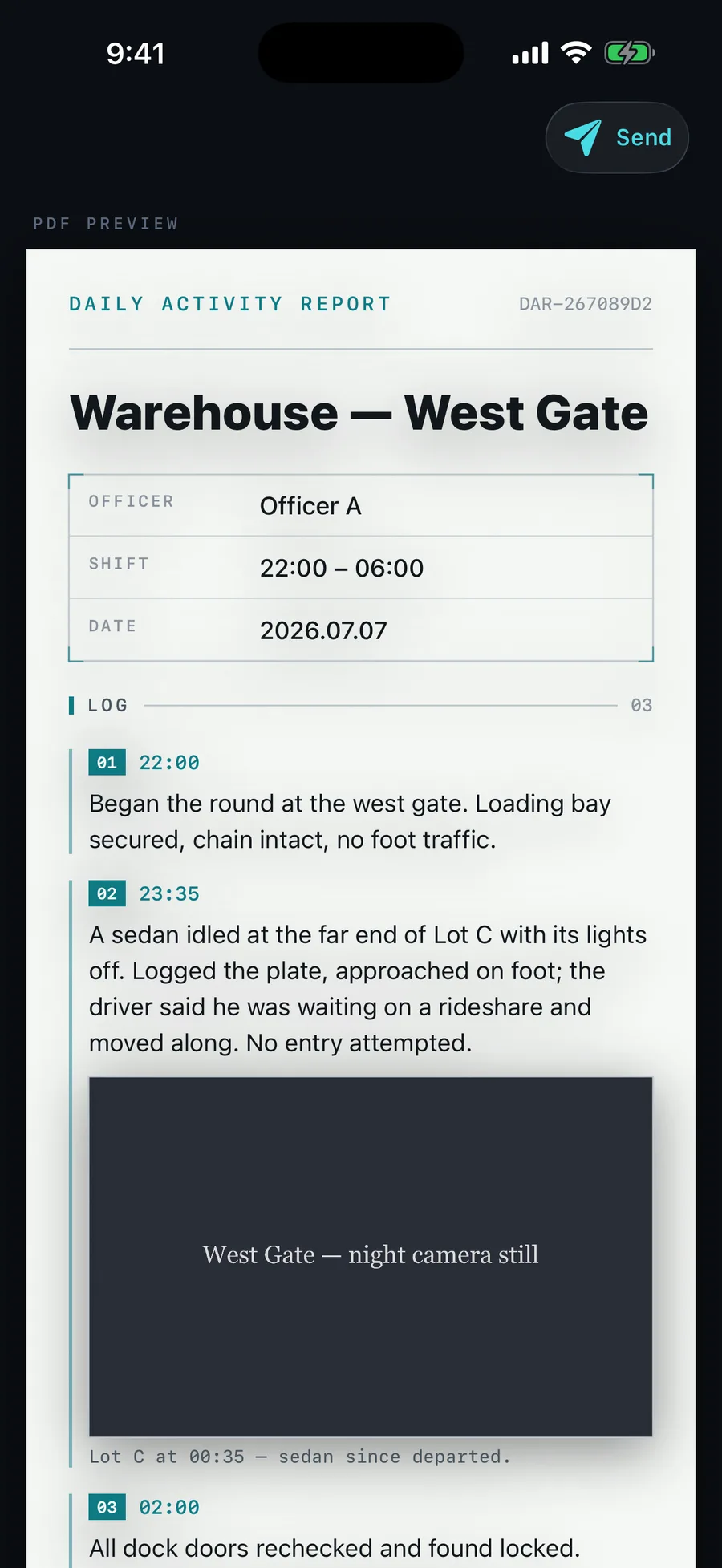 Structured PDF daily activity report